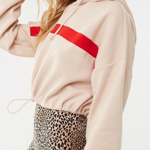 Forever 21 Women's Striped Trim Cropped Hoodie - Picture 2 of 3